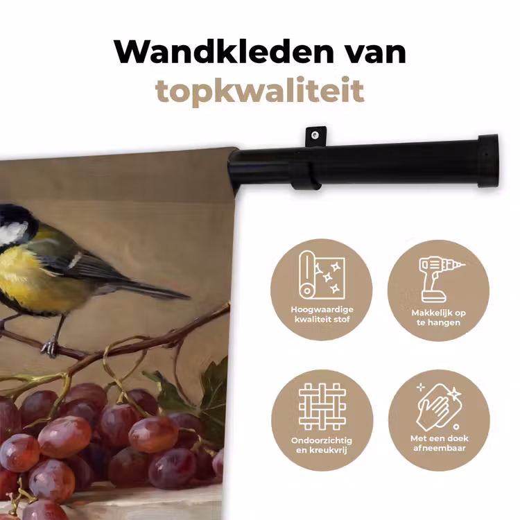 Wandkleed - Vogel - Druiven - Stilleven — 3