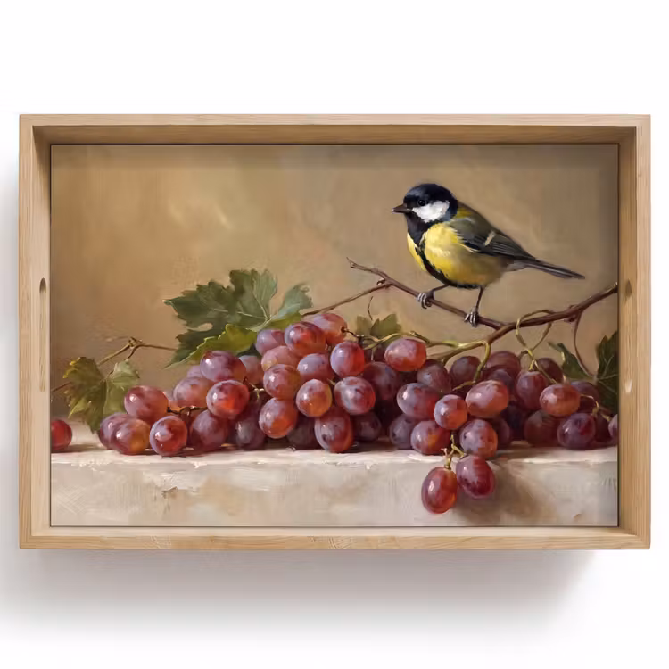 Dienblad - Vogel - Druiven - Stilleven — 1