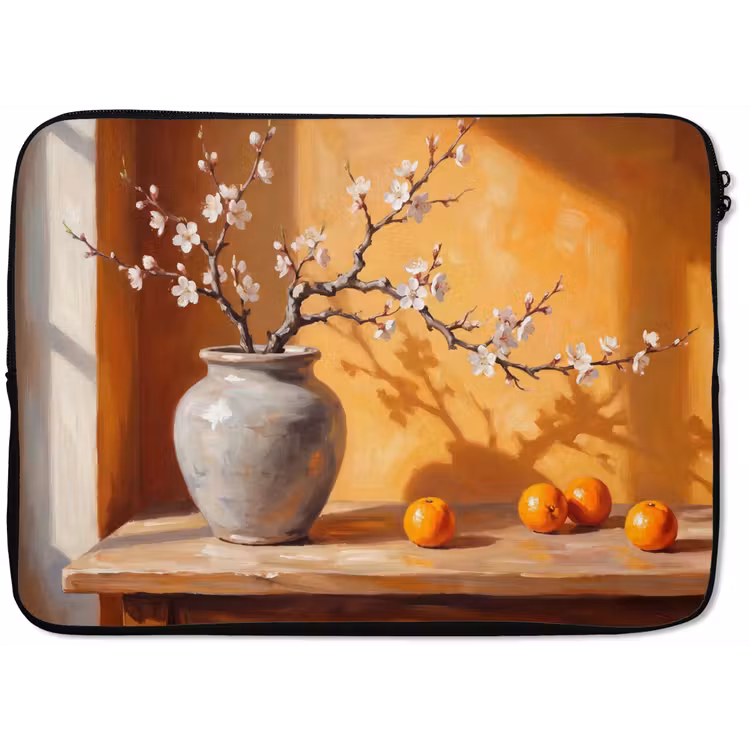 Laptophoes - Witte bloemen - Stilleven — 1