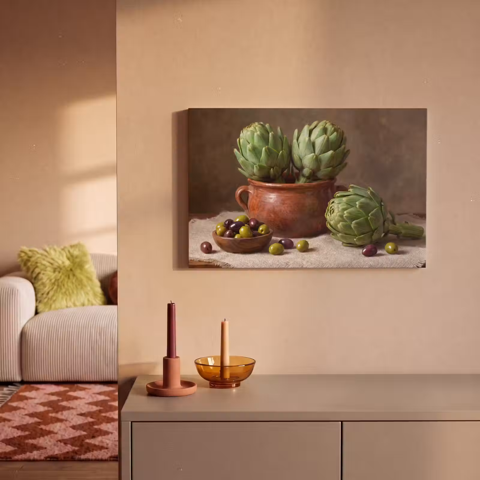 Canvas schilderij - Artisjokken - Olijven - Eten — 1