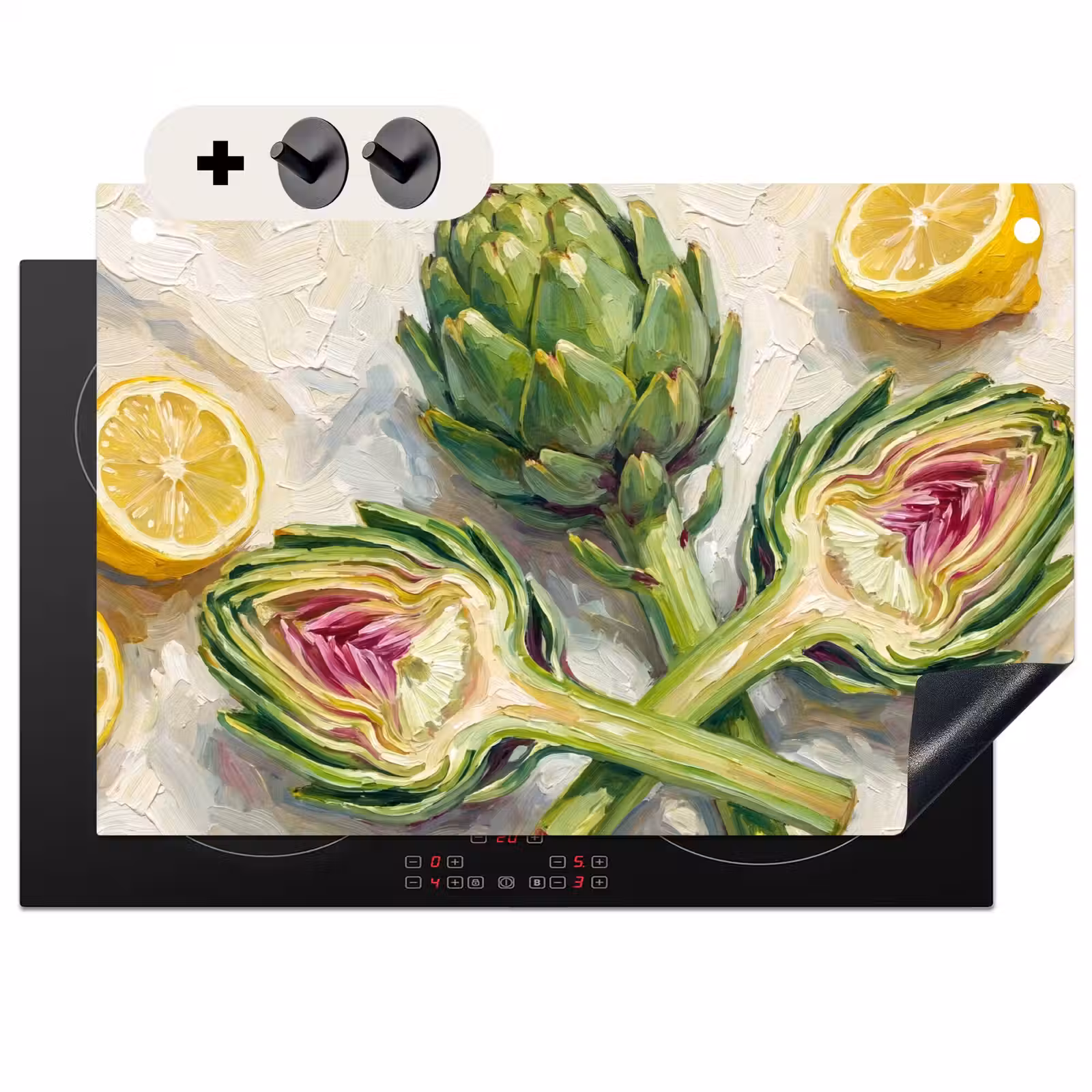 Inductie beschermer en spatscherm (2in1) - Artisjok - Citroen - Eten — 1