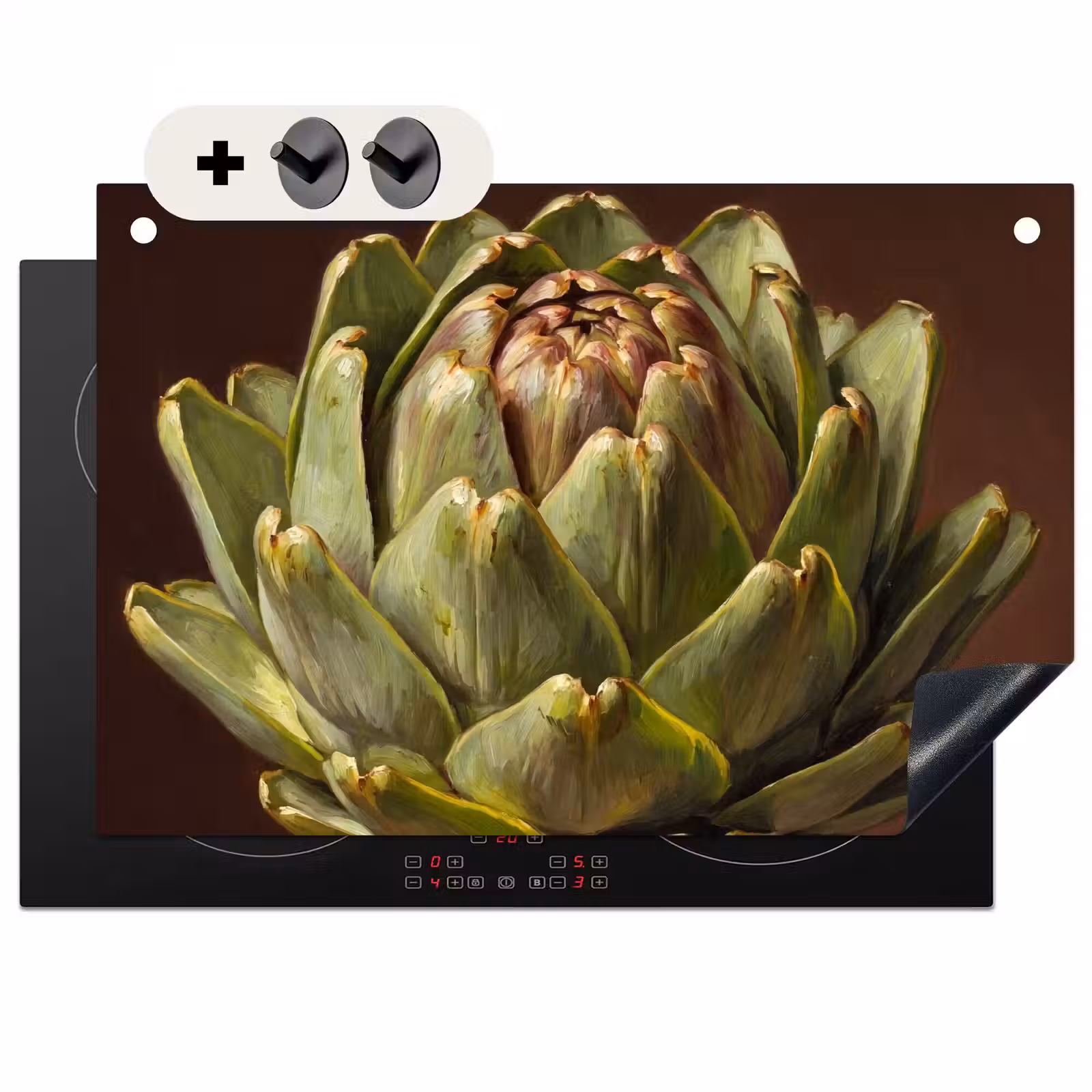 Inductie beschermer en spatscherm (2in1) - Groente - Artisjok - Groen — 1