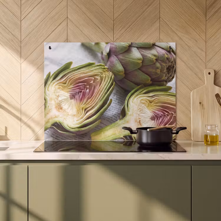 Inductie beschermer en spatscherm (2in1) - Artisjok - Doorgesneden - Eten — 2