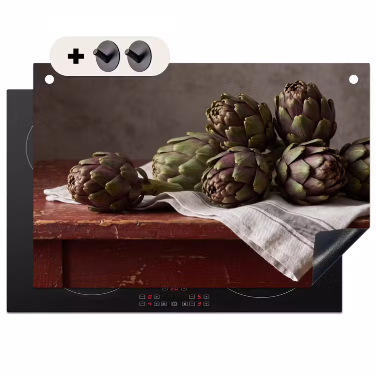Inductie beschermer en spatscherm (2in1) - Artisjok - Eten - Rustiek — 1