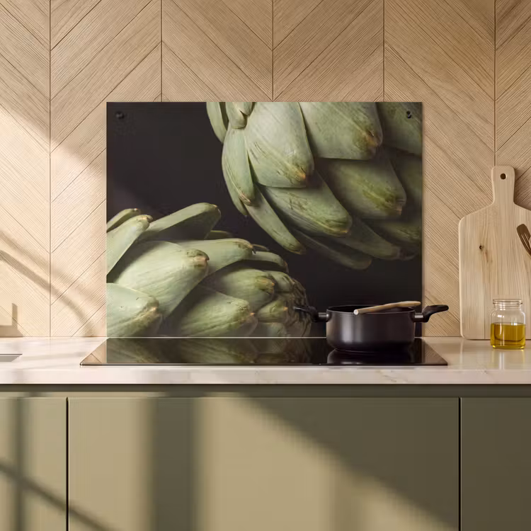 Inductie beschermer en spatscherm (2in1) - Artisjok - Groen - Eten — 2