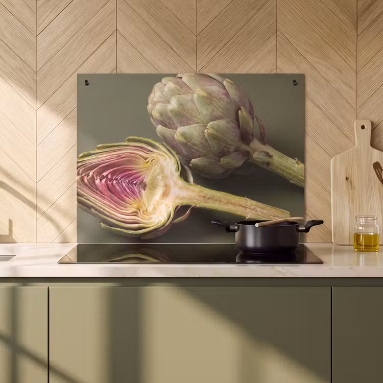 Inductie beschermer en spatscherm (2in1) - Artisjok - Paars - Voedsel — 2