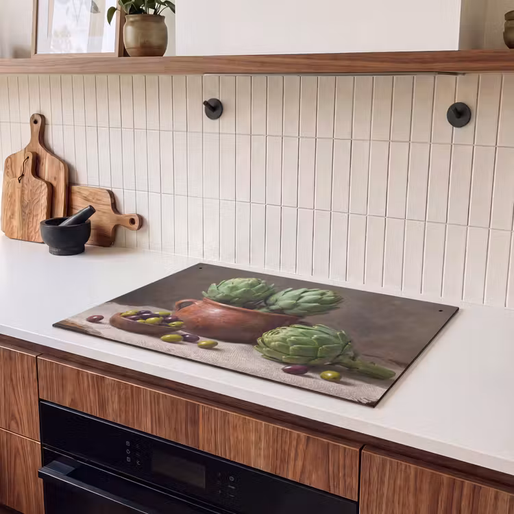 Inductie beschermer en spatscherm (2in1) - Artisjokken - Olijven - Eten — 3