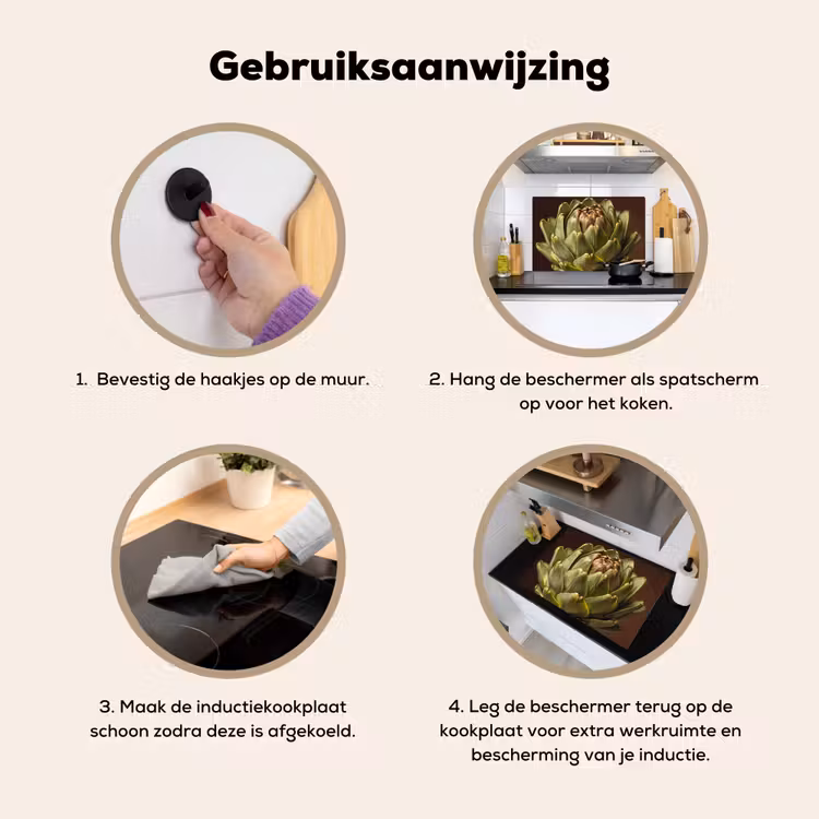 Inductie beschermer en spatscherm (2in1) - Groente - Artisjok - Groen — 6