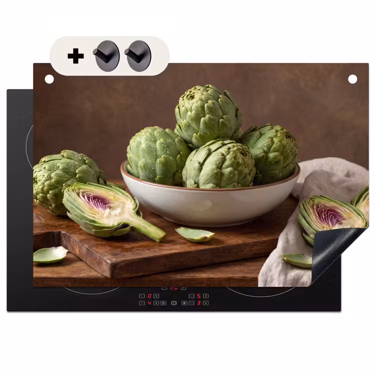 Inductie beschermer en spatscherm (2in1) - Groenten - Artisjok - Keuken — 1