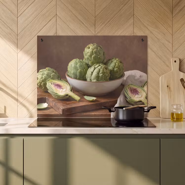 Inductie beschermer en spatscherm (2in1) - Groenten - Artisjok - Keuken — 2