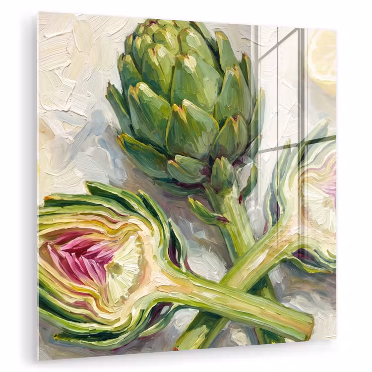 Glas schilderij - Artisjok - Citroen - Eten — 1