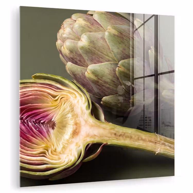 Glas schilderij - Artisjok - Paars - Voedsel — 1