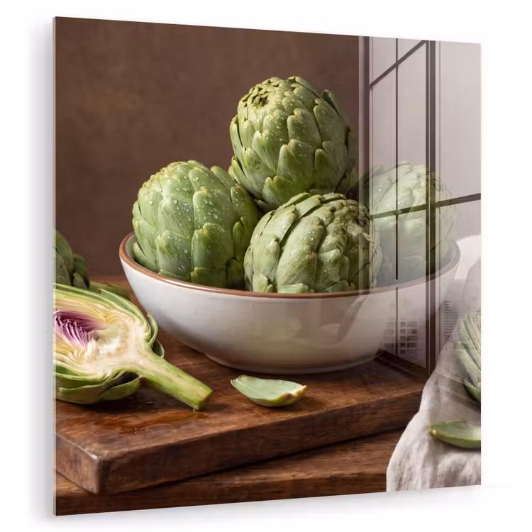 Glas schilderij - Groenten - Artisjok - Keuken — 1