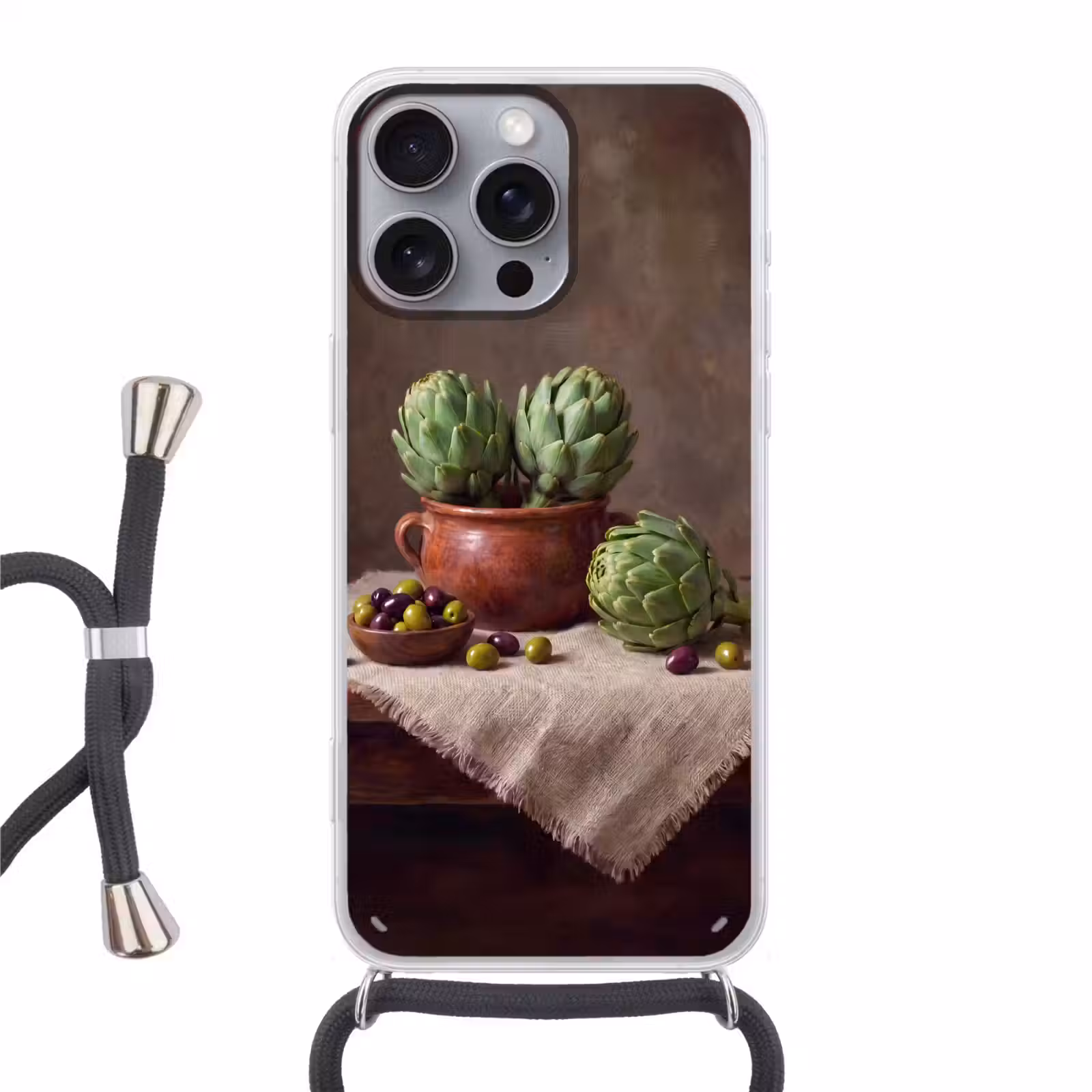 Telefoonhoesje met koord - Artisjokken - Olijven - Eten — 1