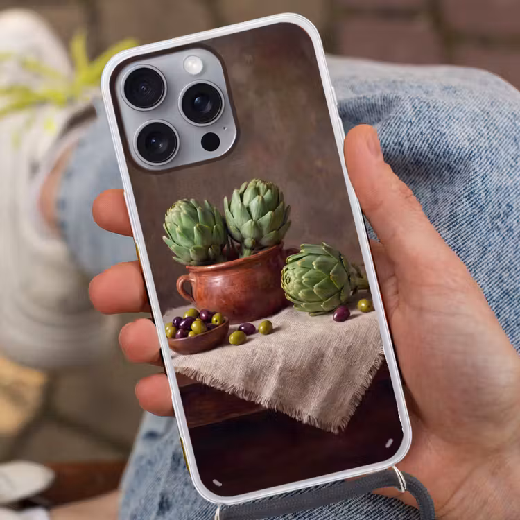 Telefoonhoesje met koord - Artisjokken - Olijven - Eten — 2