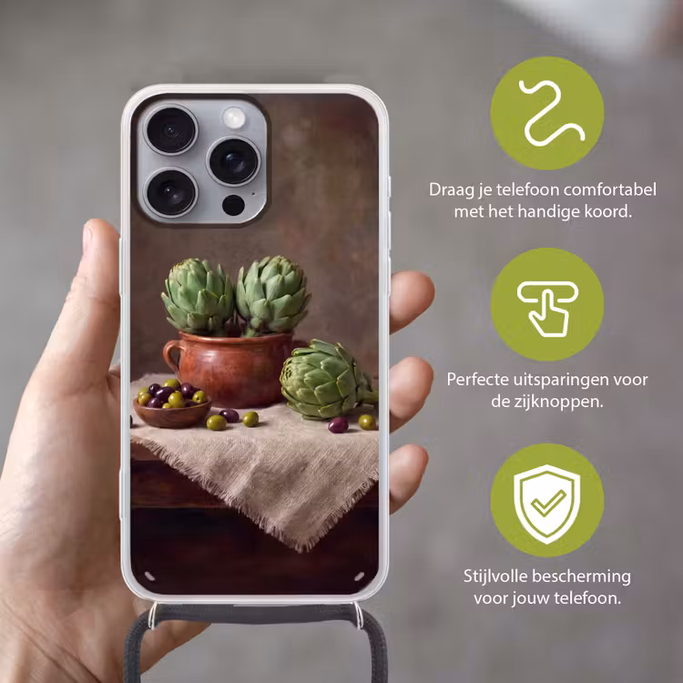 Telefoonhoesje met koord - Artisjokken - Olijven - Eten — 4