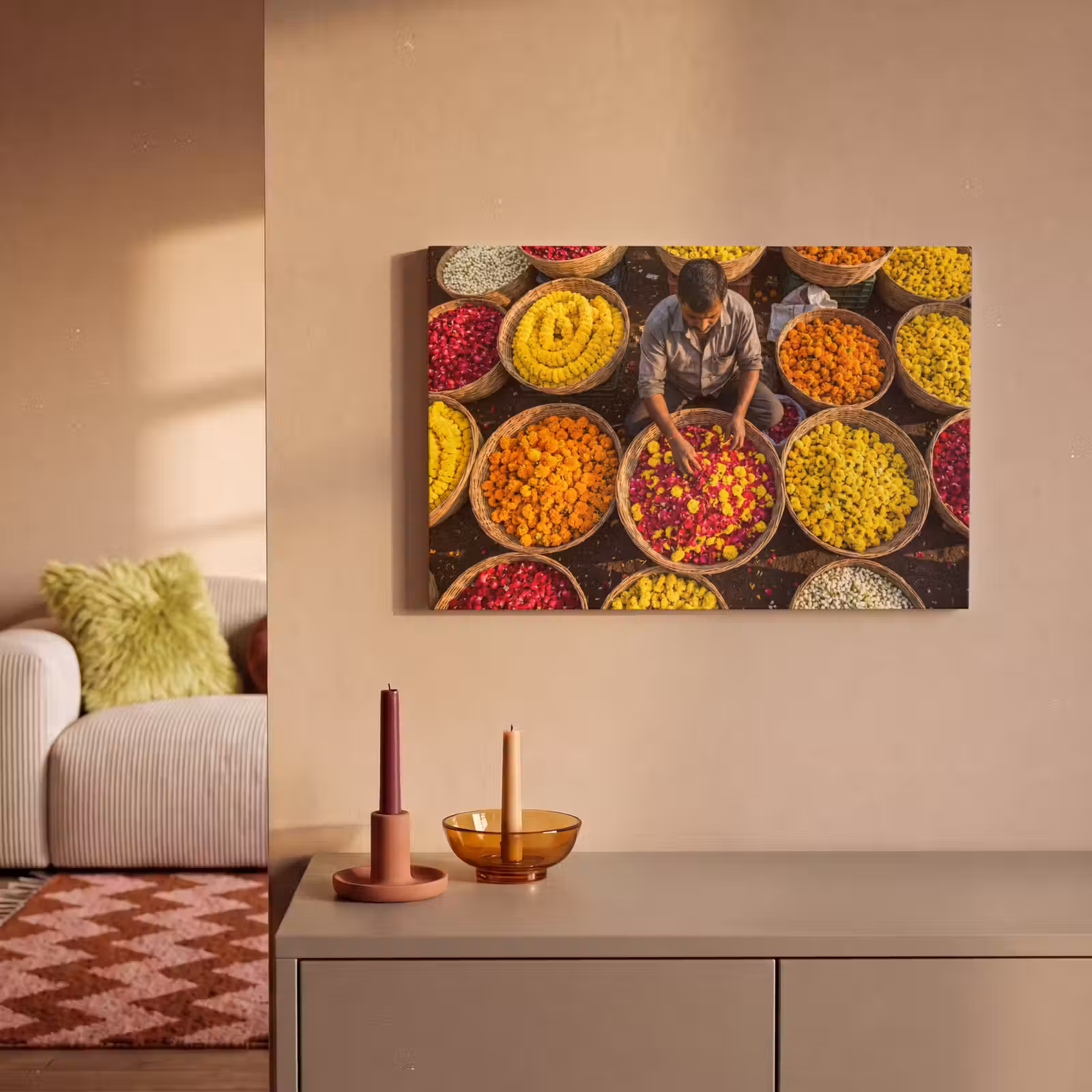 Canvas schilderij - Bloemen - Markt - Kleurrijk — 1