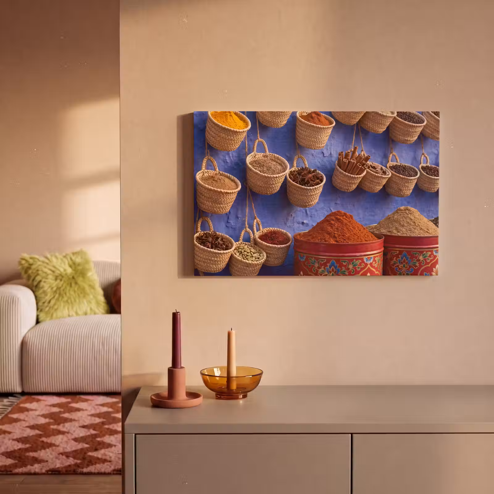 Canvas schilderij - Kruiden - Manden - Markt — 1