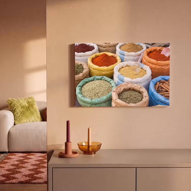 Canvas schilderij - Kruiden - Zakken - Markt — 1