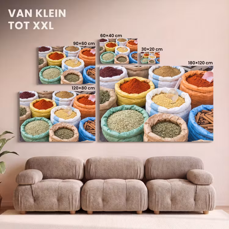 Canvas schilderij - Kruiden - Zakken - Markt — 7