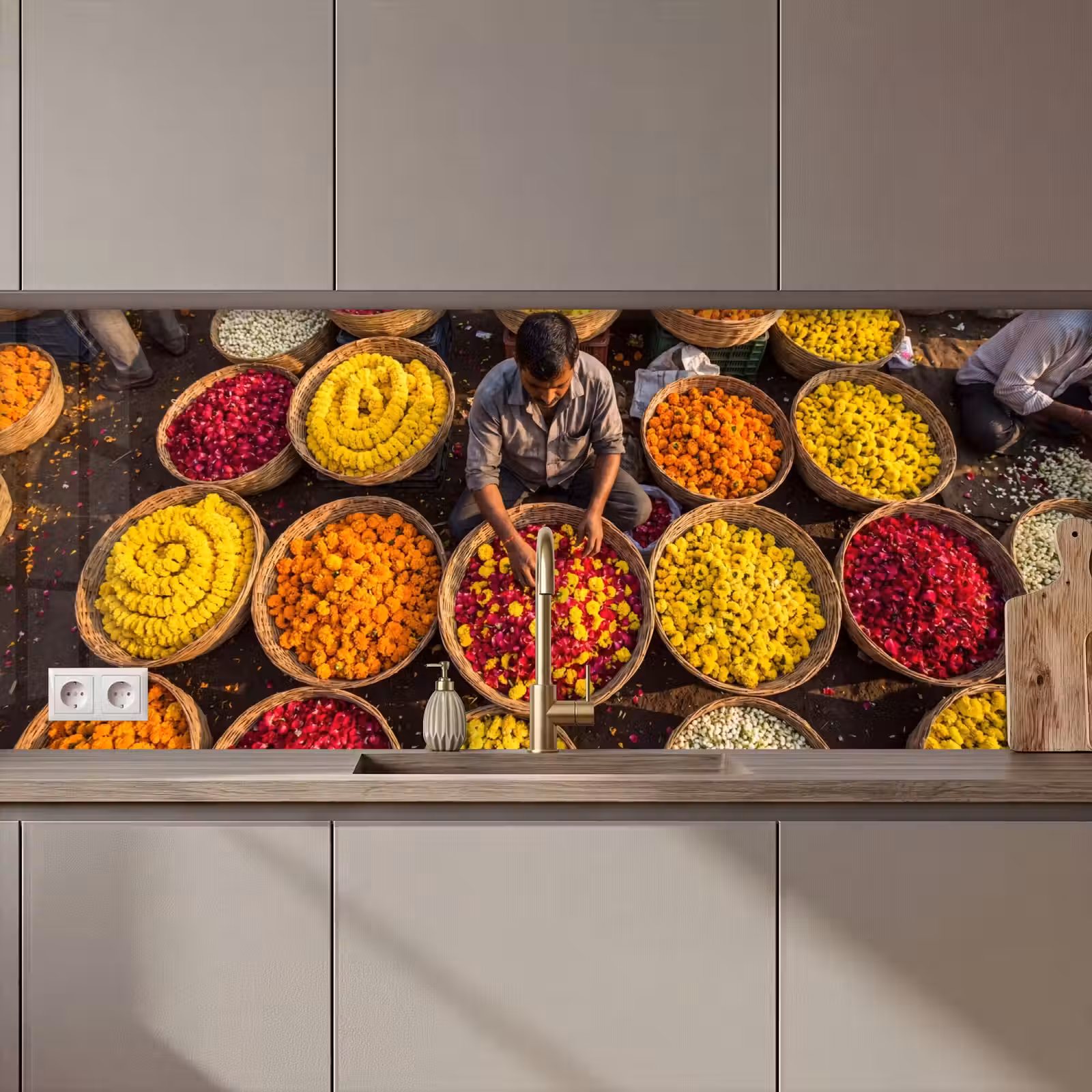 Keuken achterwand - Bloemen - Markt - Kleurrijk — 1