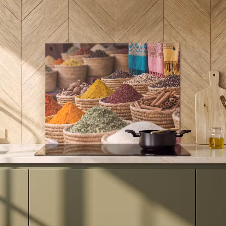 Inductie beschermer en spatscherm (2in1) - Kruiden - Manden - Oosters — 2