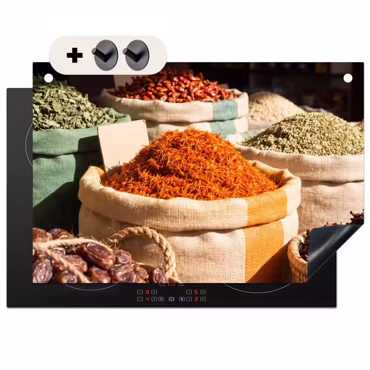 Inductie beschermer en spatscherm (2in1) - Kruiden - Markt - Kleurrijk — 1