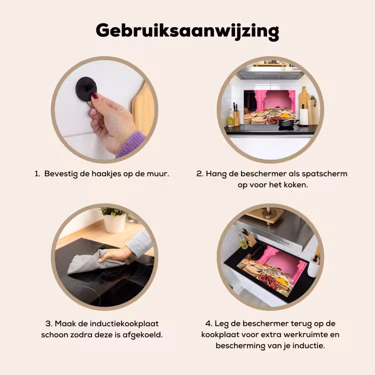 Inductie beschermer en spatscherm (2in1) - Kruiden - Markt - Roze — 6