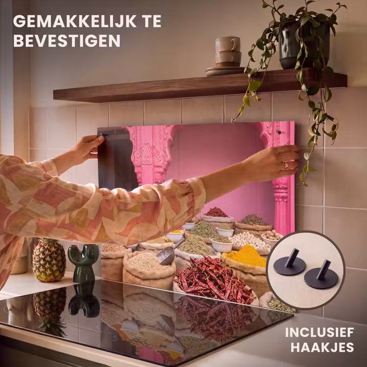 Inductie beschermer en spatscherm (2in1) - Kruiden - Markt - Roze — 7