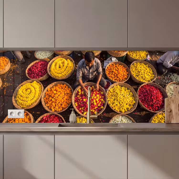 Keuken achterwand - Bloemen - Markt - Kleurrijk — 1