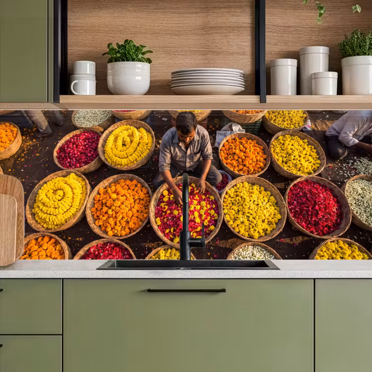 Keuken achterwand - Bloemen - Markt - Kleurrijk — 5
