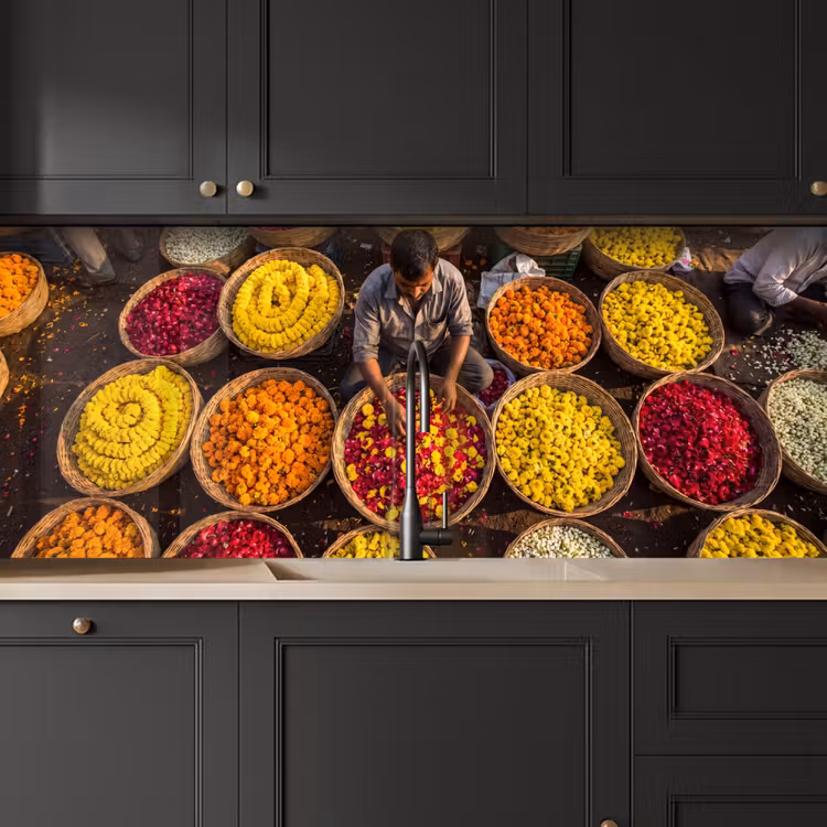 Keuken achterwand - Bloemen - Markt - Kleurrijk — 6