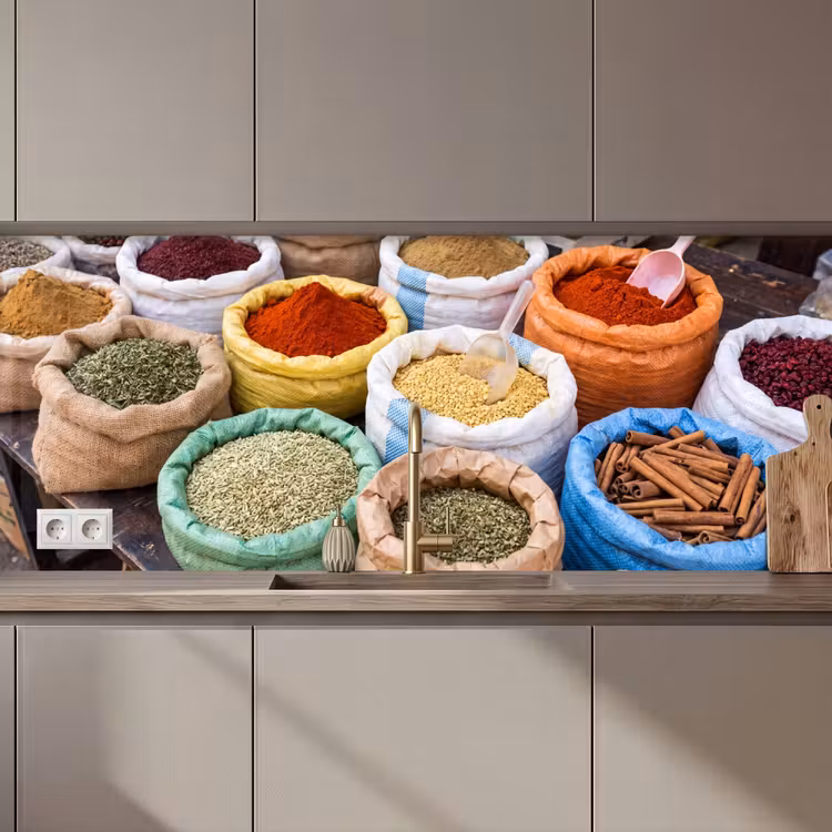 Keuken achterwand - Kruiden - Zakken - Markt — 1