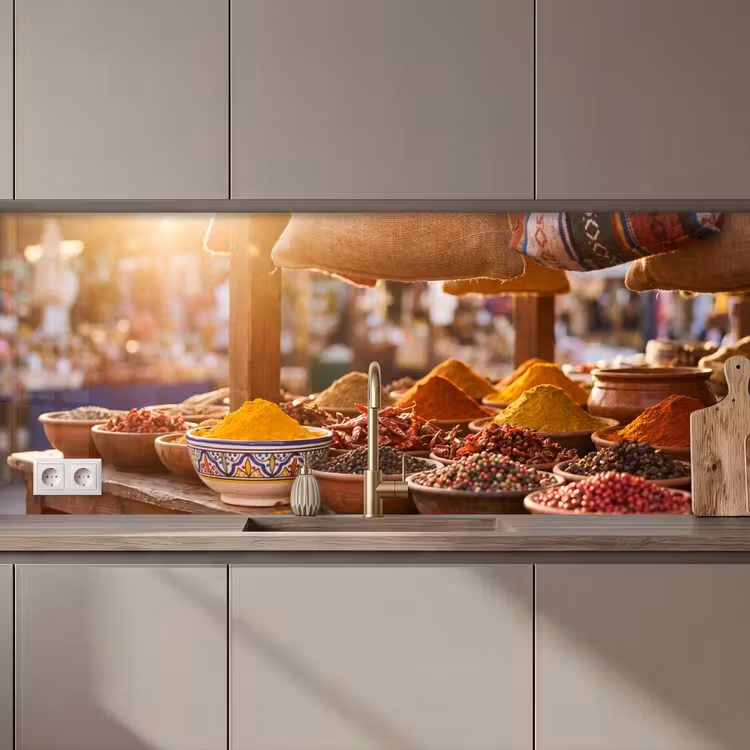 Keuken achterwand - Specerijen - Markt - Kleurrijk — 1