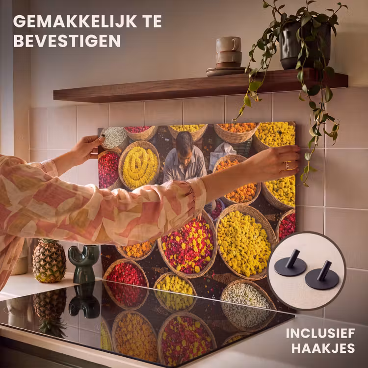 Inductie beschermer en spatscherm (2in1) - Bloemen - Markt - Kleurrijk — 7
