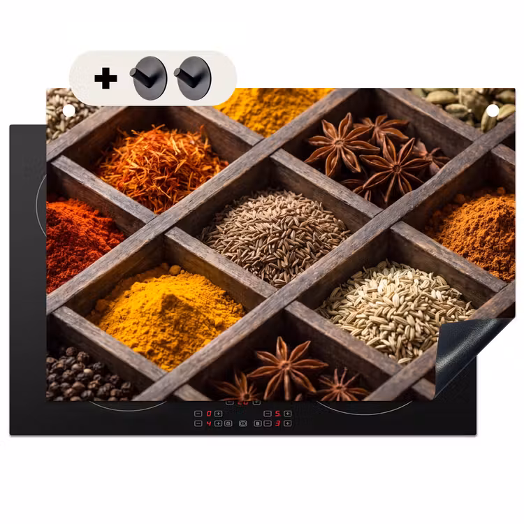 Inductie beschermer en spatscherm (2in1) - Kruiden - Houten - Eten — 1