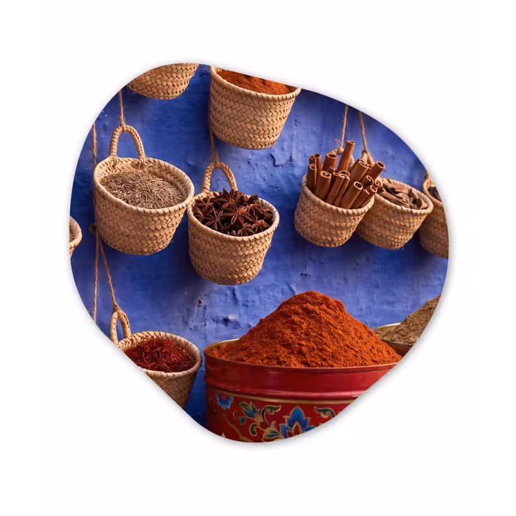 Organisch schilderij - Forex - Kruiden - Manden - Markt — 1