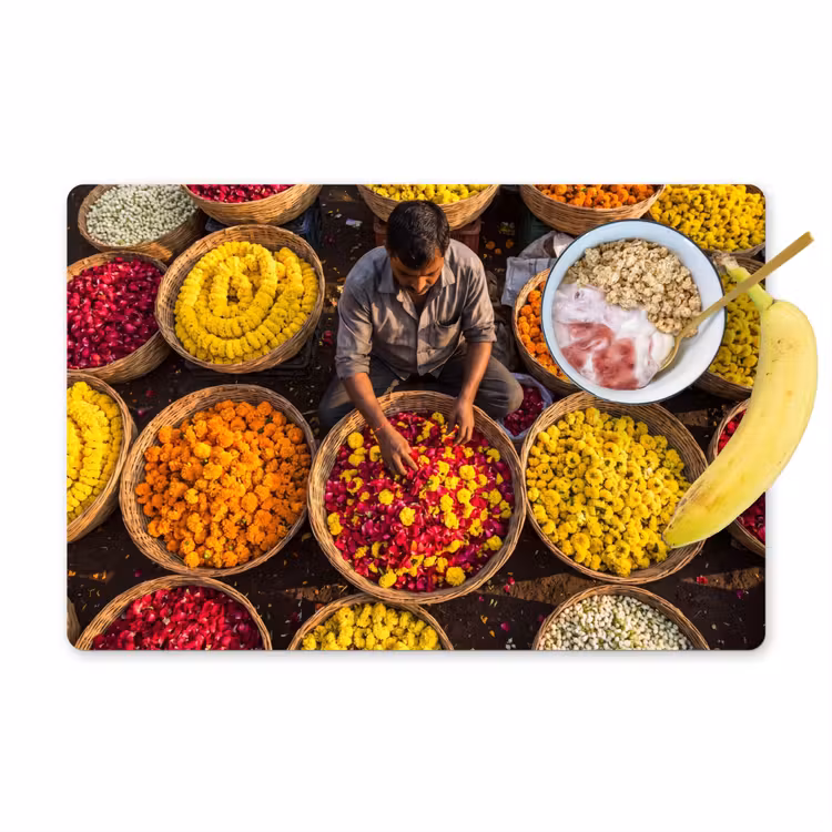 Placemat - 6 stuks - Bloemen - Markt - Kleurrijk — 1