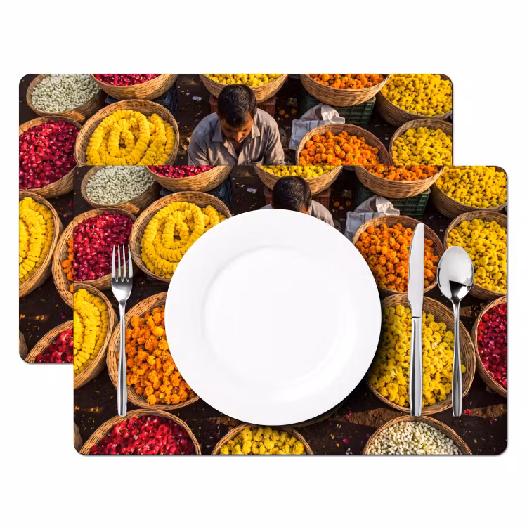 Placemat - 6 stuks - Bloemen - Markt - Kleurrijk — 2