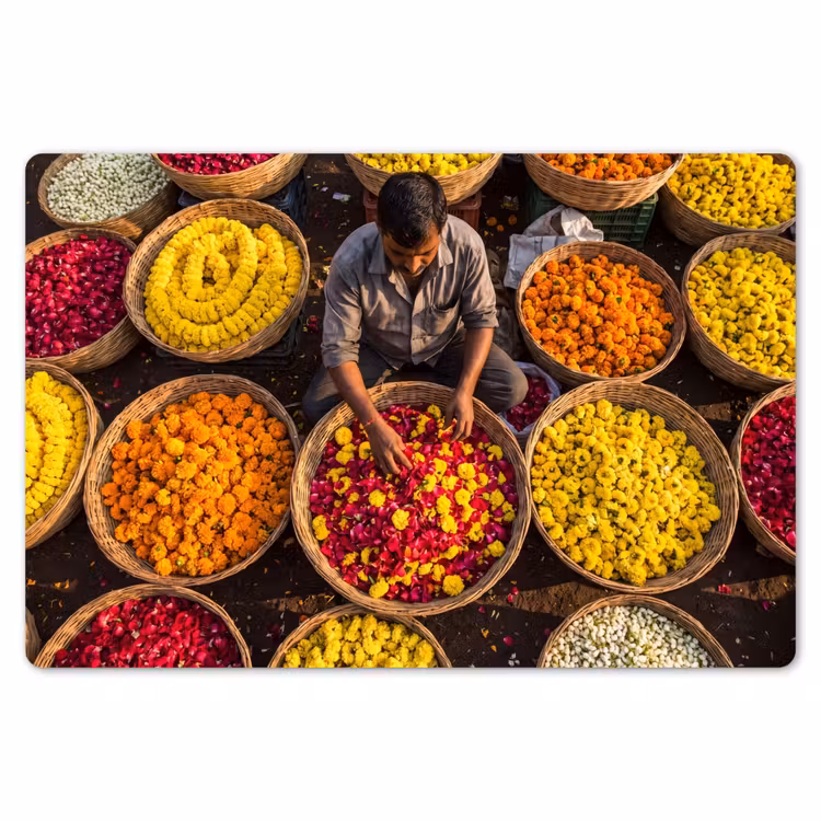Placemat - 6 stuks - Bloemen - Markt - Kleurrijk — 7