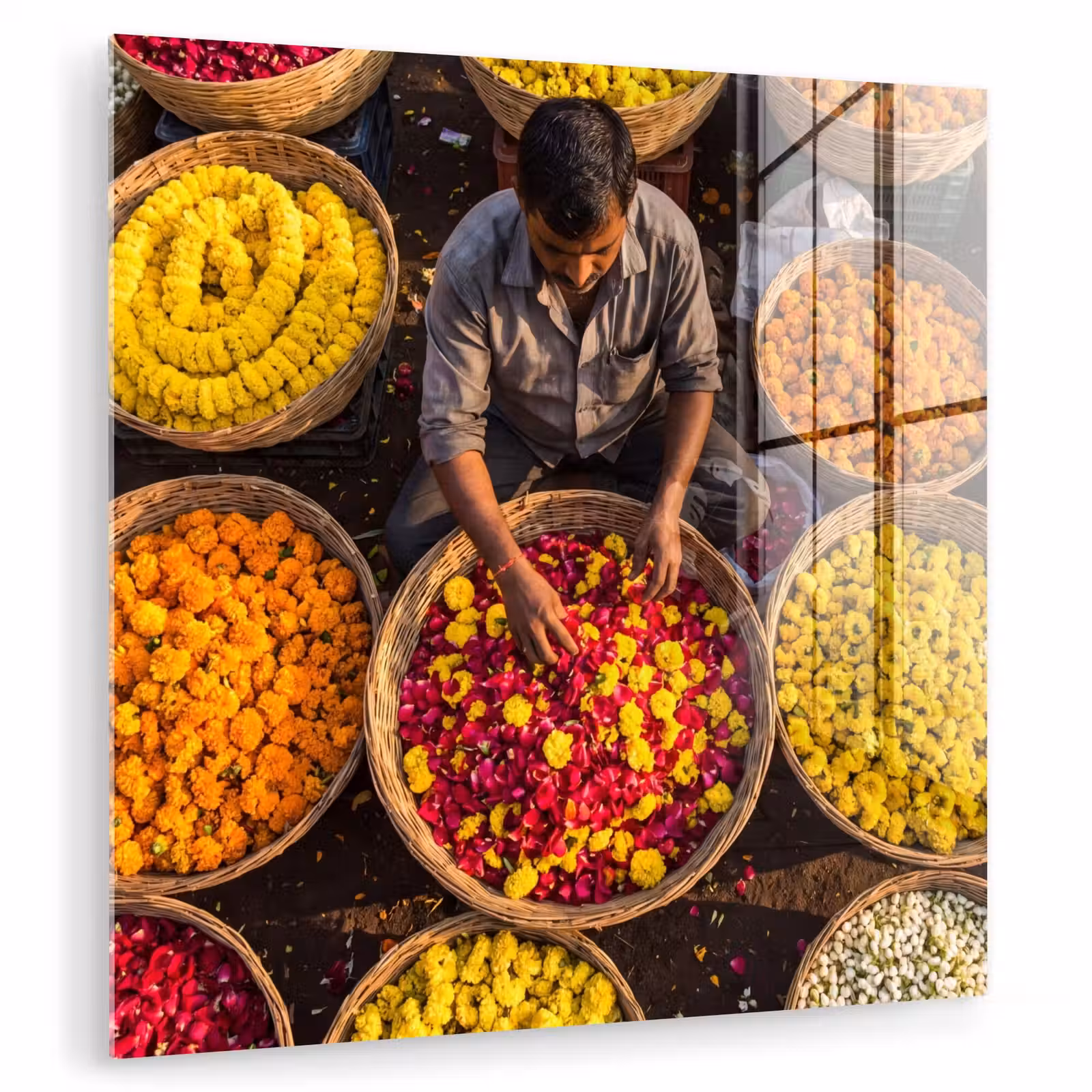 Glas schilderij - Bloemen - Markt - Kleurrijk — 1