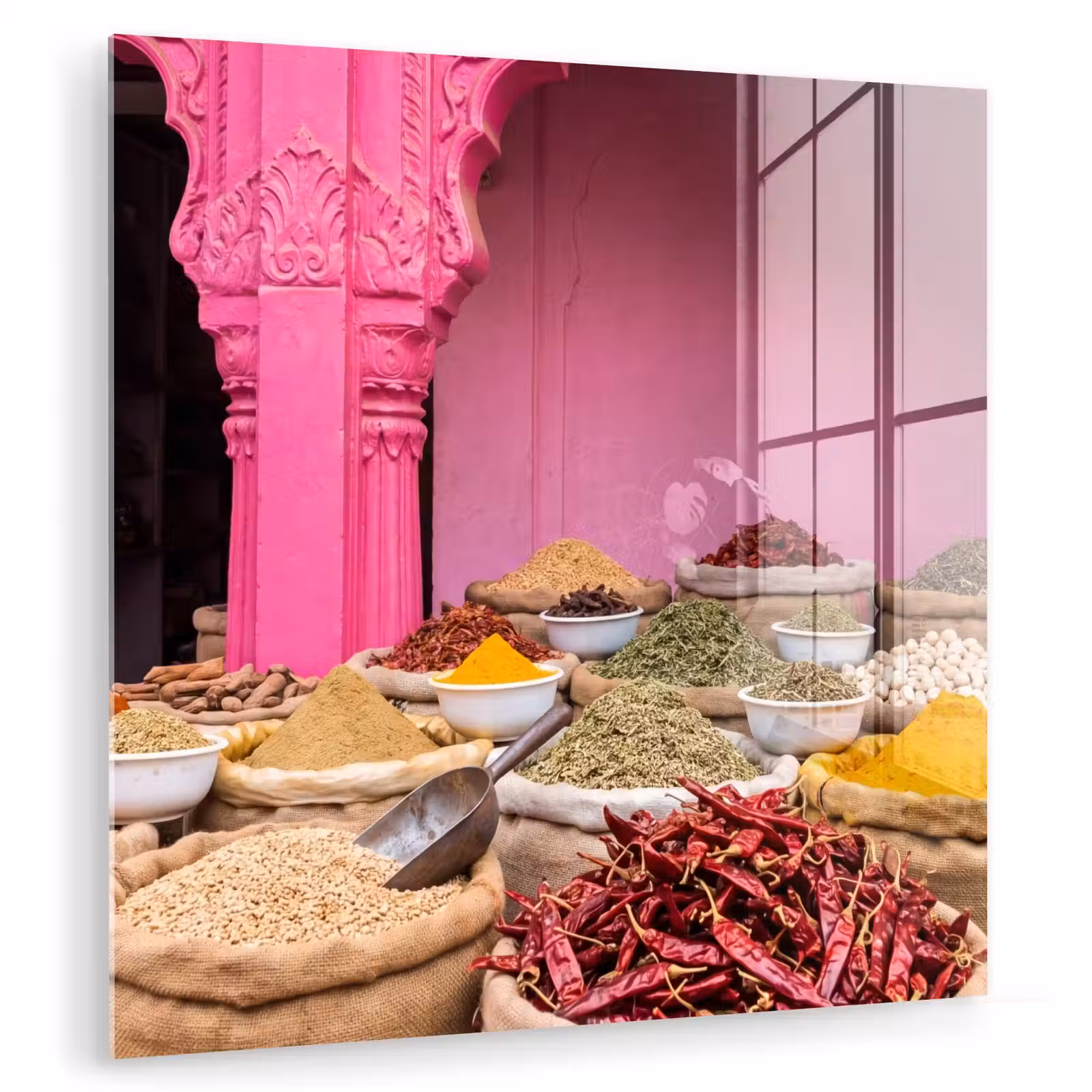 Glas schilderij - Kruiden - Markt - Roze — 1