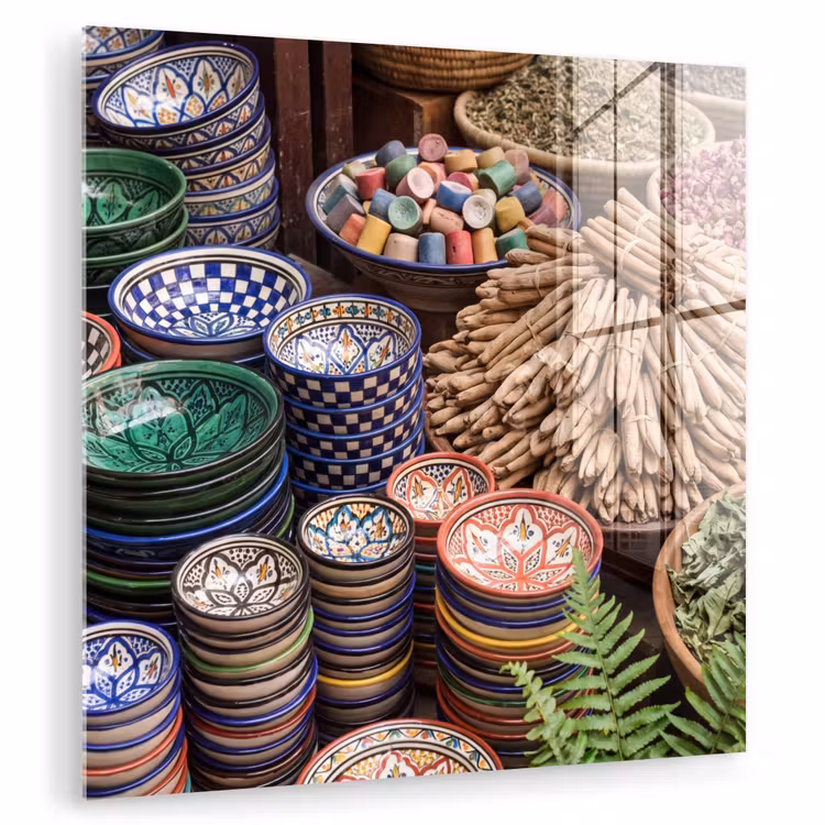 Glas schilderij - Aardewerk - Oosters - Kleurrijk — 1