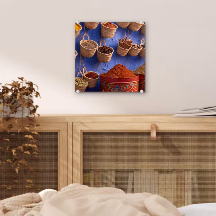 Glas schilderij - Kruiden - Manden - Markt — 5