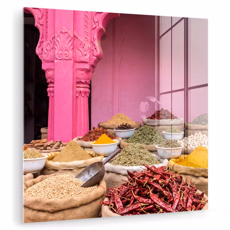 Glas schilderij - Kruiden - Markt - Roze — 1