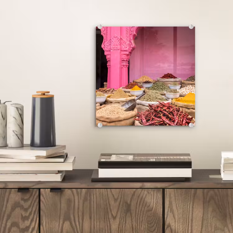 Glas schilderij - Kruiden - Markt - Roze — 2