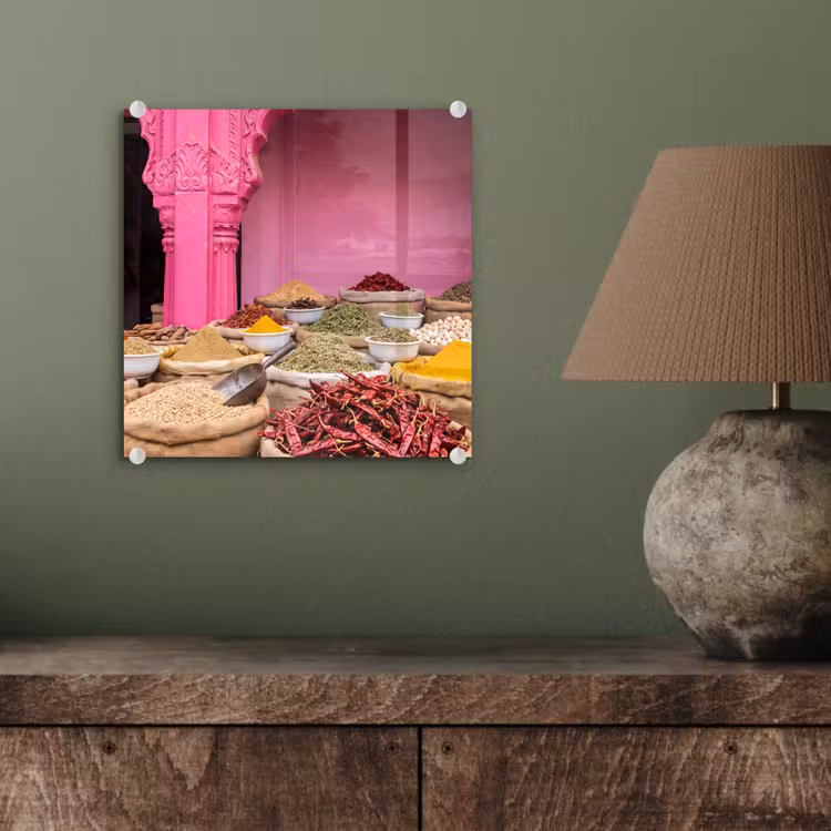 Glas schilderij - Kruiden - Markt - Roze — 4