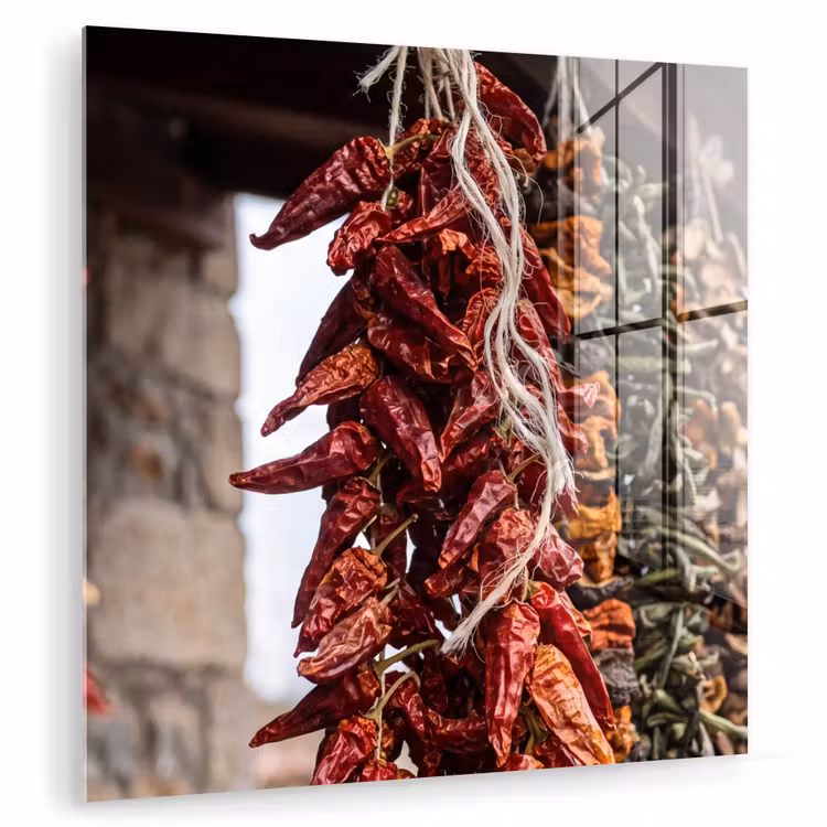 Glas schilderij - Rode pepers - Eten — 1