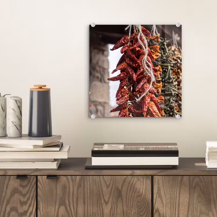 Glas schilderij - Rode pepers - Eten — 2