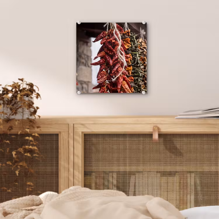 Glas schilderij - Rode pepers - Eten — 5